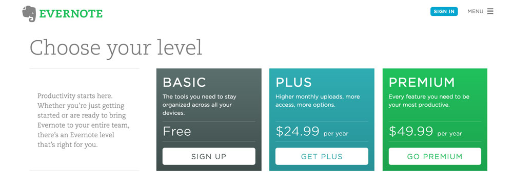 evernote pricing