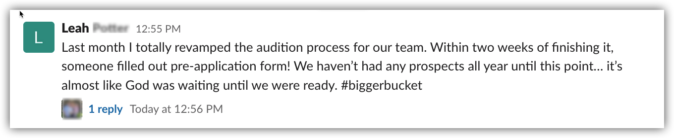 Leah's Win - Audition slack Leah's Win - Audition slack