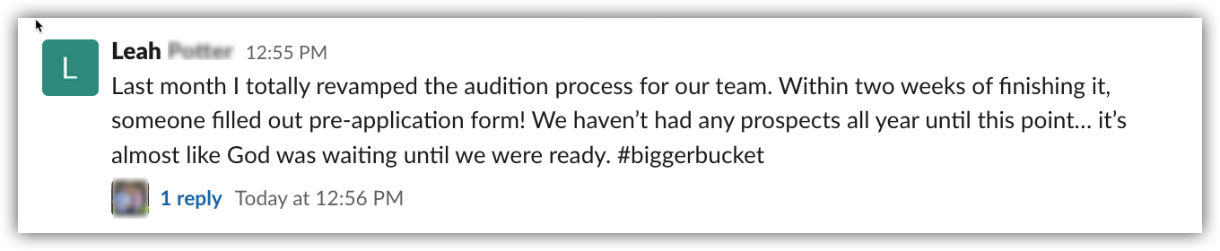 Leah's Win - Audition slack